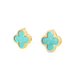 14K Yellow Gold Teal Stone Flower Stud Earrings 0.7Dwt