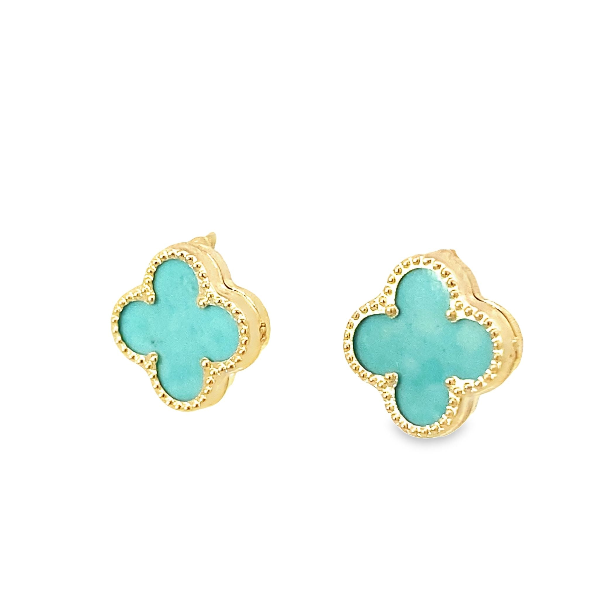 14K Yellow Gold Teal Stone Flower Stud Earrings 0.7Dwt