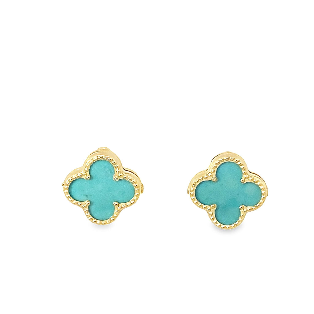 14K Yellow Gold Teal Stone Flower Stud Earrings 0.7Dwt