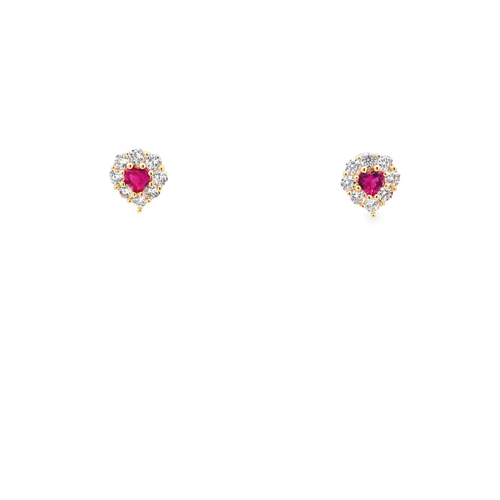 14K Yellow Gold Red Stone & Cz Fashion Earrings 1.3Dwt
