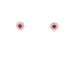 14K Yellow Gold Red Stone & Cz Fashion Earrings 1.3Dwt