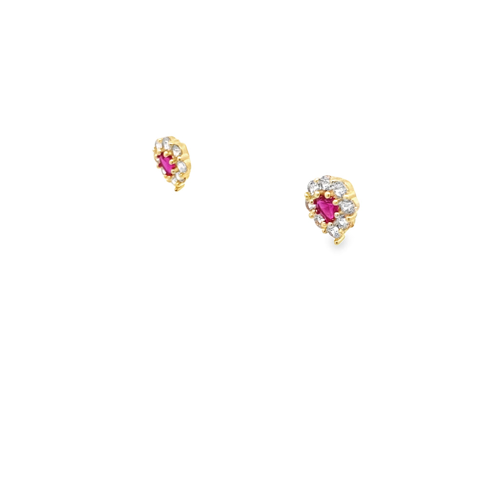 14K Yellow Gold Red Stone & Cz Fashion Earrings 1.3Dwt