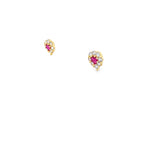14K Yellow Gold Red Stone & Cz Fashion Earrings 1.3Dwt