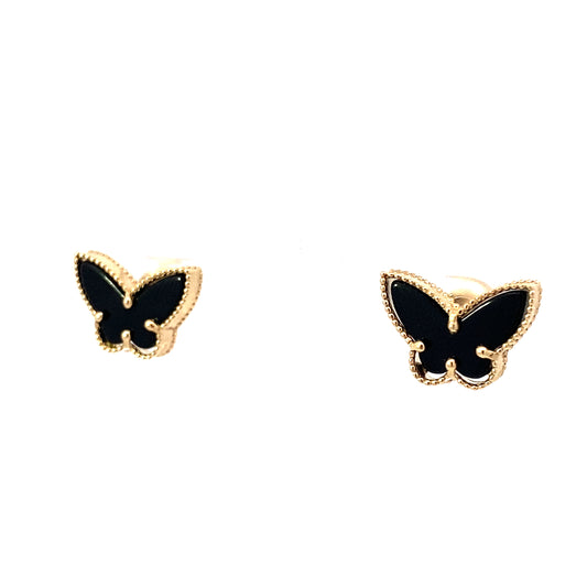 14K Yellow Gold Onyx Butterfly Stud Earrings 1.6Dwt