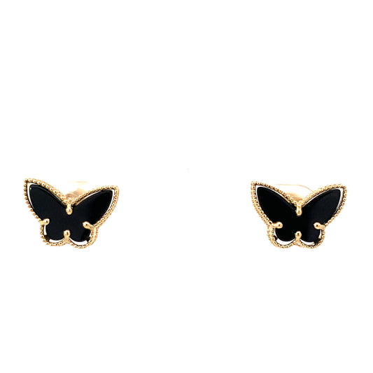 14K Yellow Gold Onyx Butterfly Stud Earrings 1.6Dwt