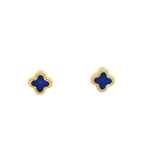 14K Yellow Gold Small Royal Blue Flower Stud Earrings 0.6Dwt