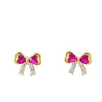 14K Yellow Gold Cz Red Ribbon Earrings 0.8Dwt