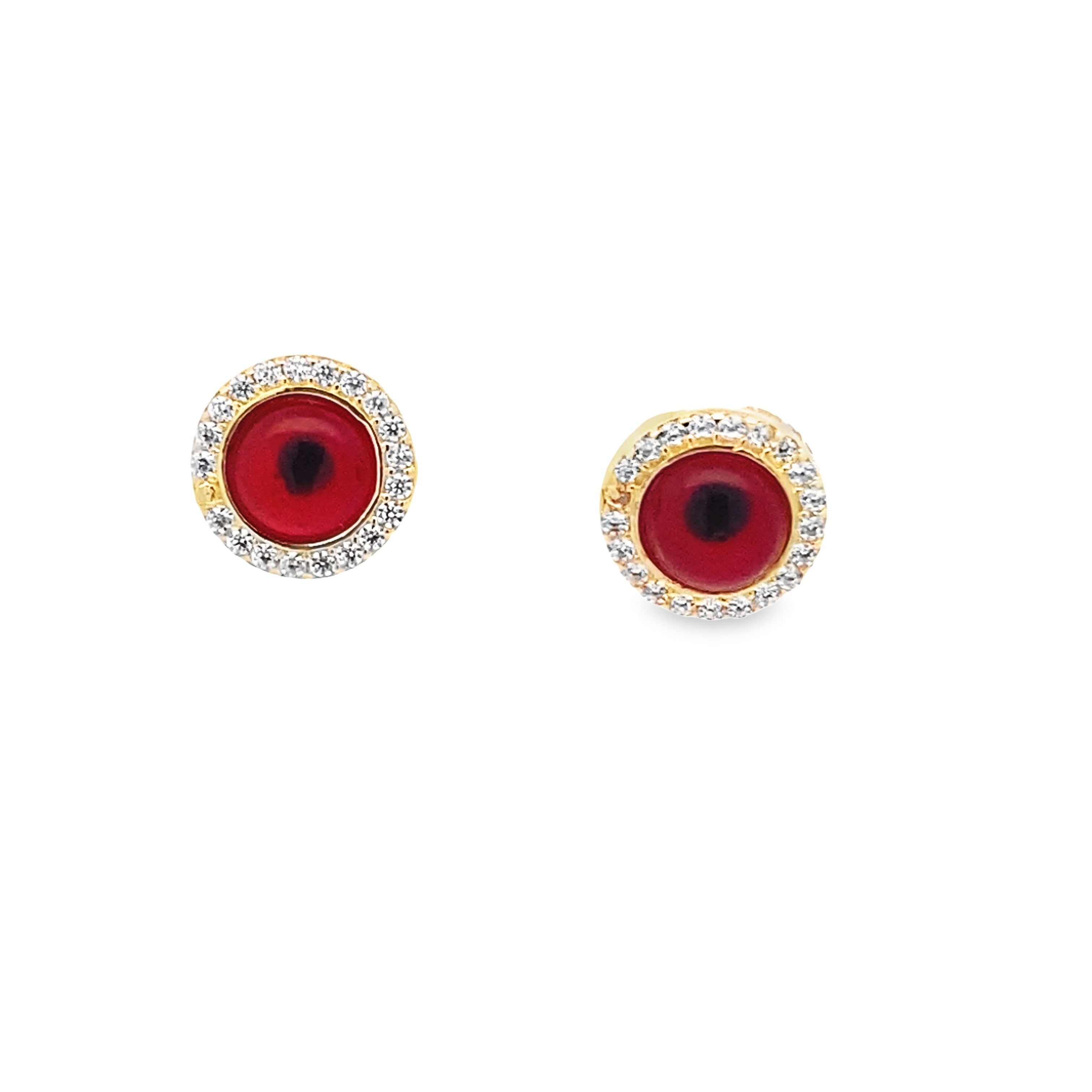 14K Yellow Gold Red Evil Eye Stud Earrings 1.4Dwt