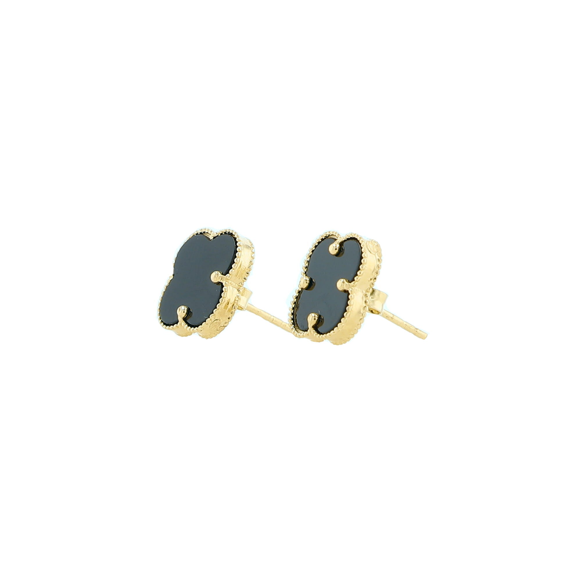 10K Yellow Gold Black Flower Stud Earrings 1.5Dwt
