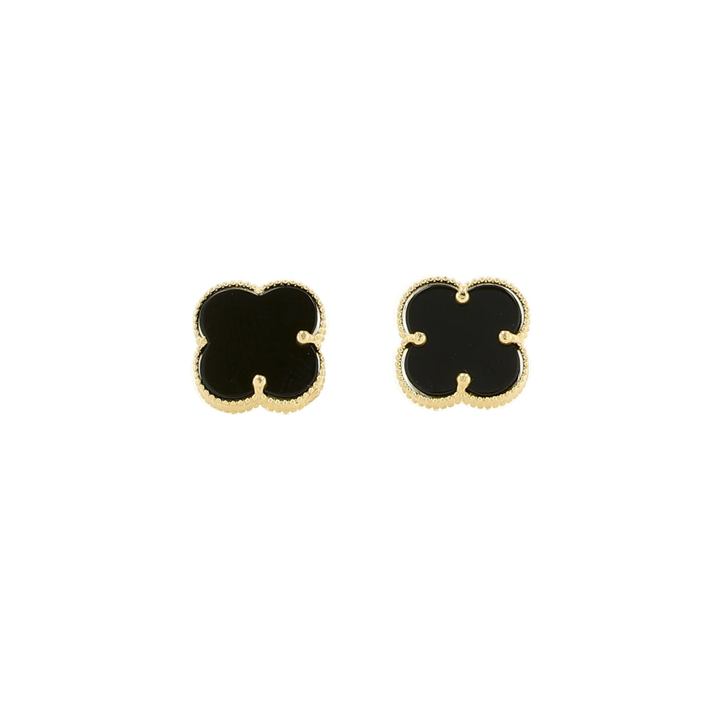 14K Yellow Gold Black Flower Stud Earrings 1.4Dwt
