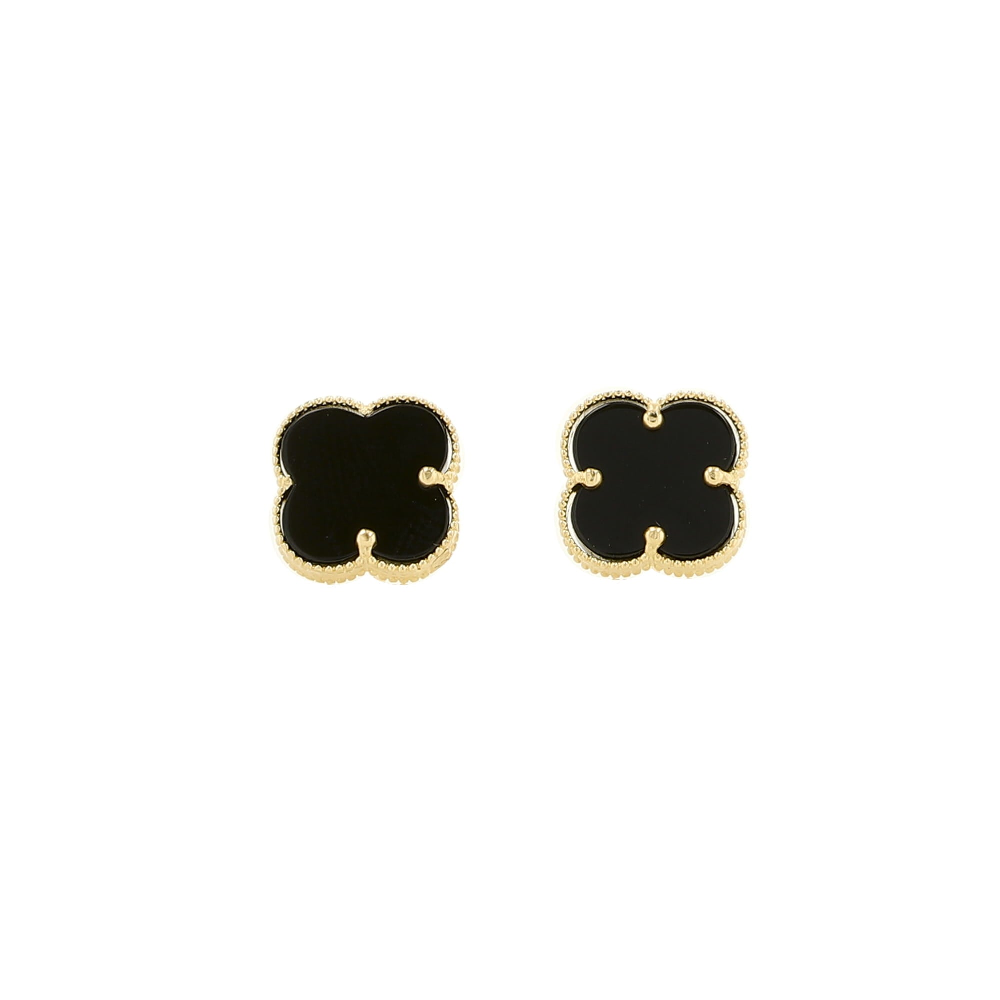 14K Yellow Gold Black Flower Stud Earrings 1.4Dwt