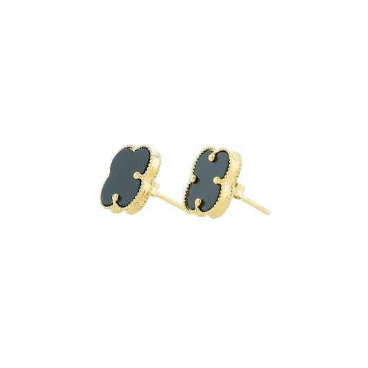 14K Yellow Gold Black Flower Stud Earrings 1.4Dwt