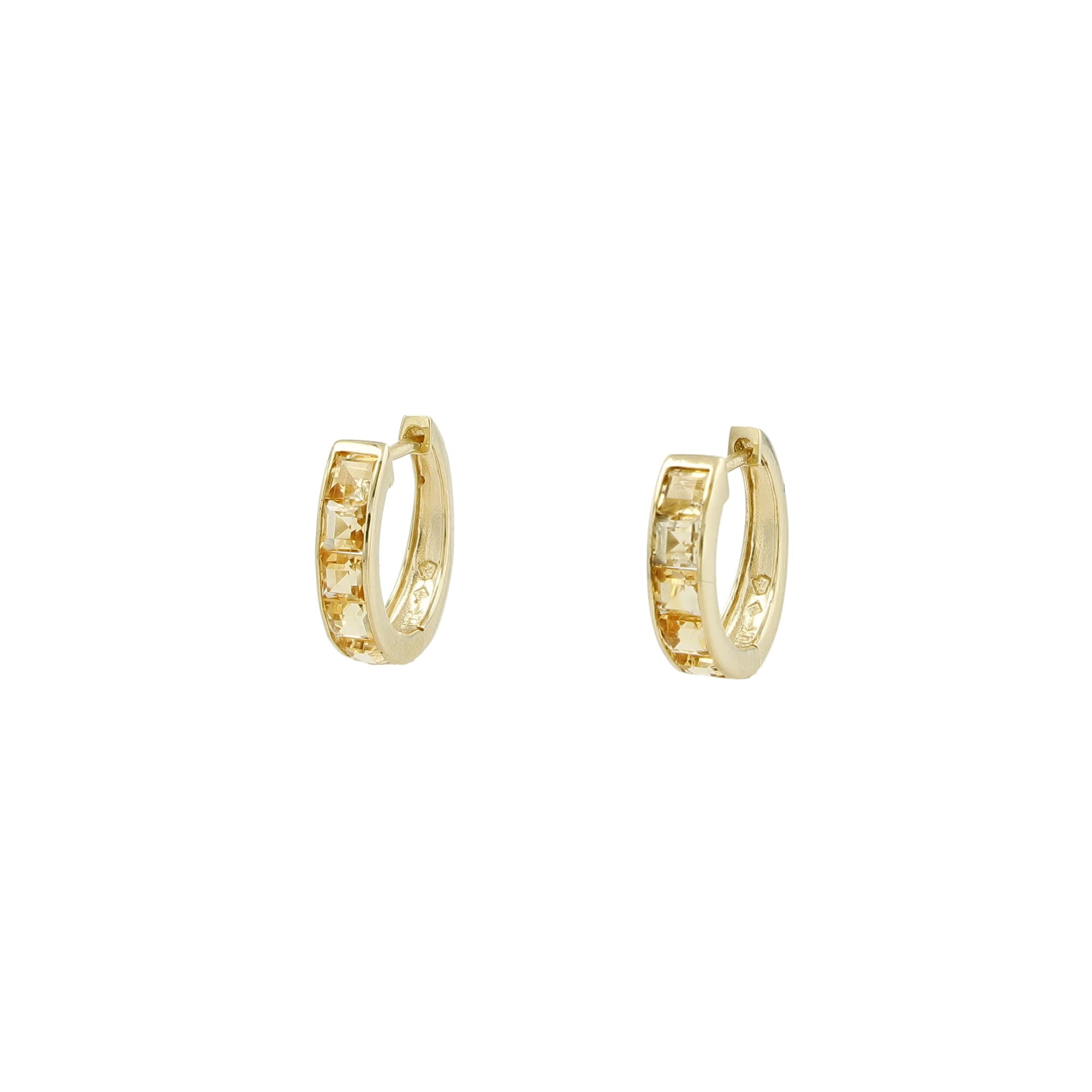 10K Yellow Gold Yellow Stone Hoop Earrings 1.5Dwt