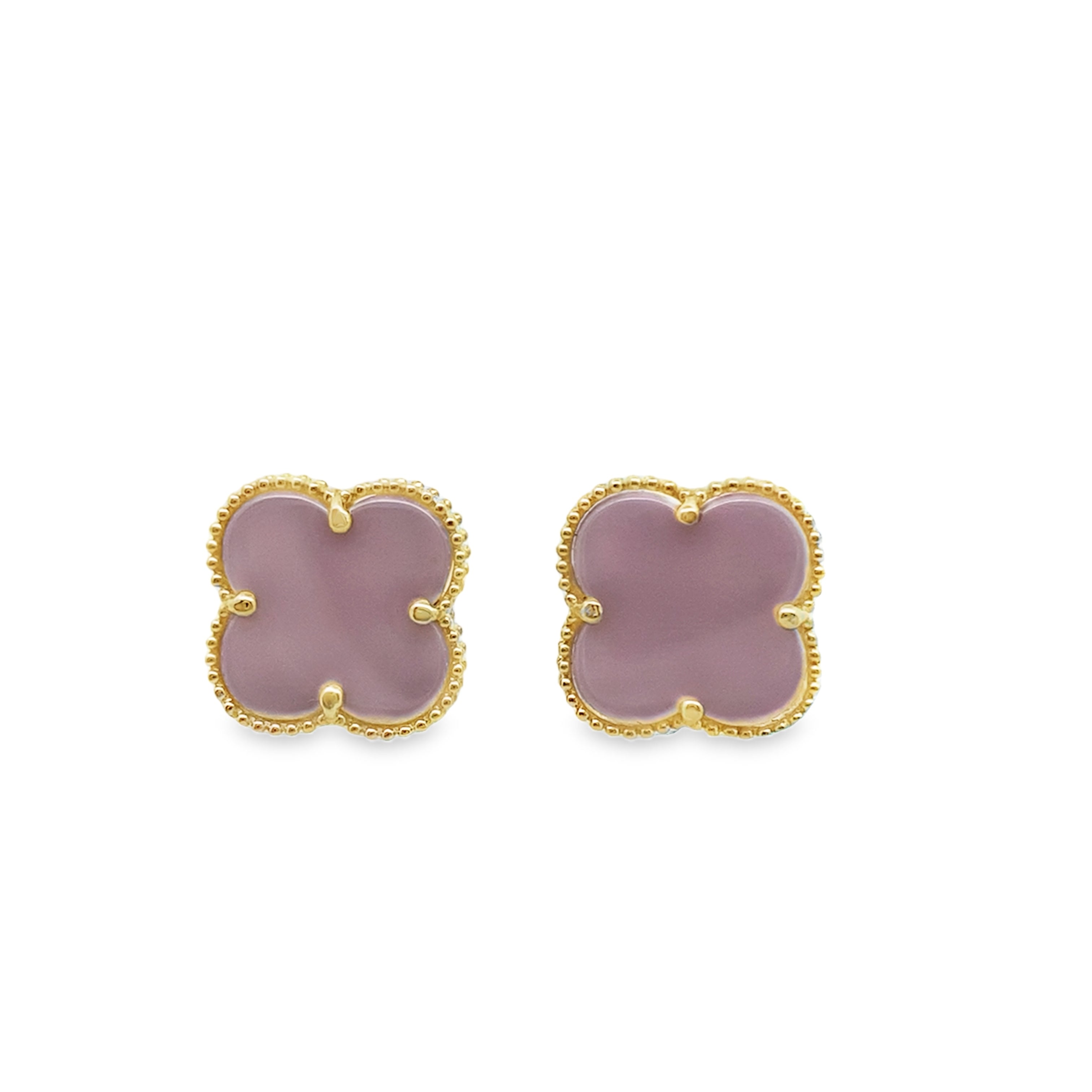 10K Yellow Gold Pink Medium Flowers Stud Earrings 2.2Dwt