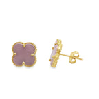 10K Yellow Gold Pink Medium Flowers Stud Earrings 2.2Dwt