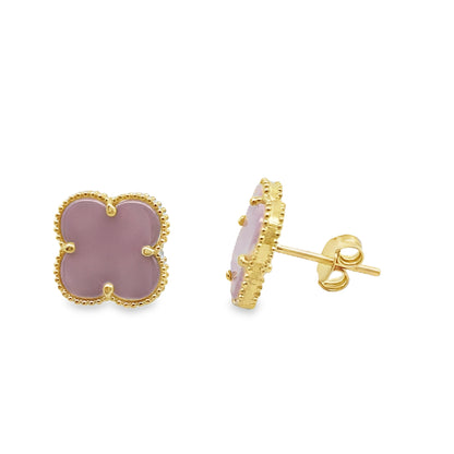 10K Yellow Gold Pink Medium Flowers Stud Earrings 2.2Dwt