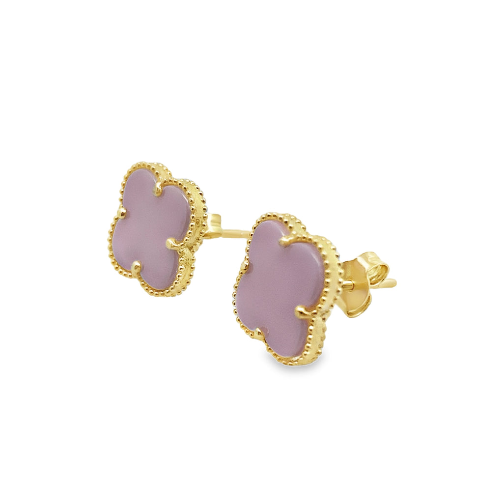 10K Yellow Gold Pink Medium Flowers Stud Earrings 2.2Dwt