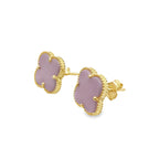 10K Yellow Gold Pink Medium Flowers Stud Earrings 2.2Dwt