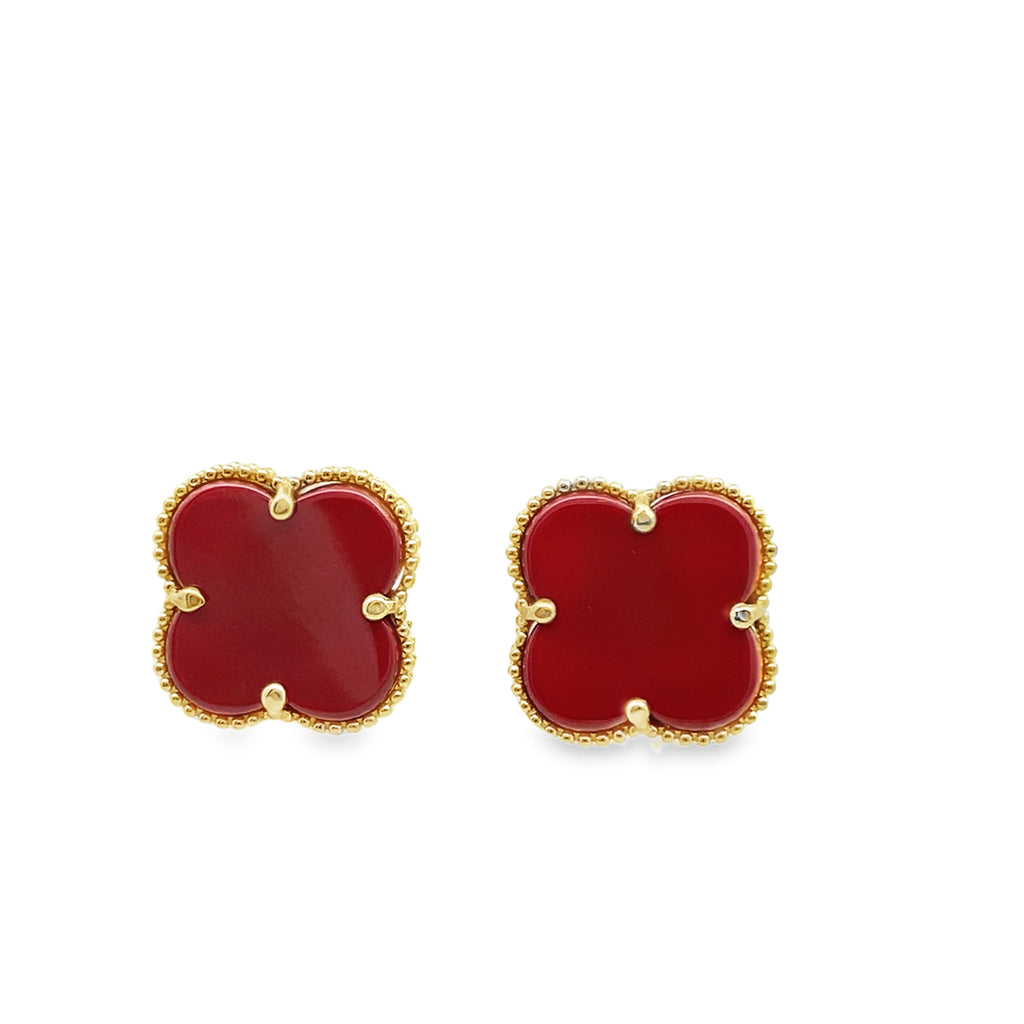 10K Yellow Gold Red Medium Flowers Stud Earrings 2.2Dwt