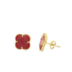 10K Yellow Gold Red Medium Flowers Stud Earrings 2.2Dwt