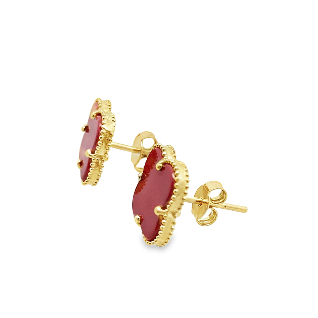 10K Yellow Gold Red Medium Flowers Stud Earrings 2.2Dwt
