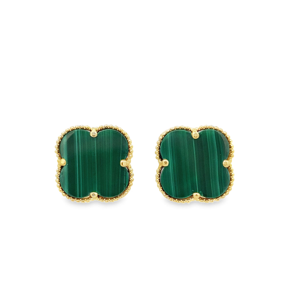 10K Yellow Gold Small Green Flowers Stud Earrings 1.0Dwt
