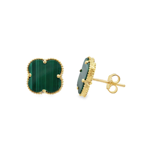 10K Yellow Gold Medium Green Flowers Stud Earrings 1.8Dwt