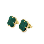 10K Yellow Gold Small Green Flowers Stud Earrings 1.0Dwt
