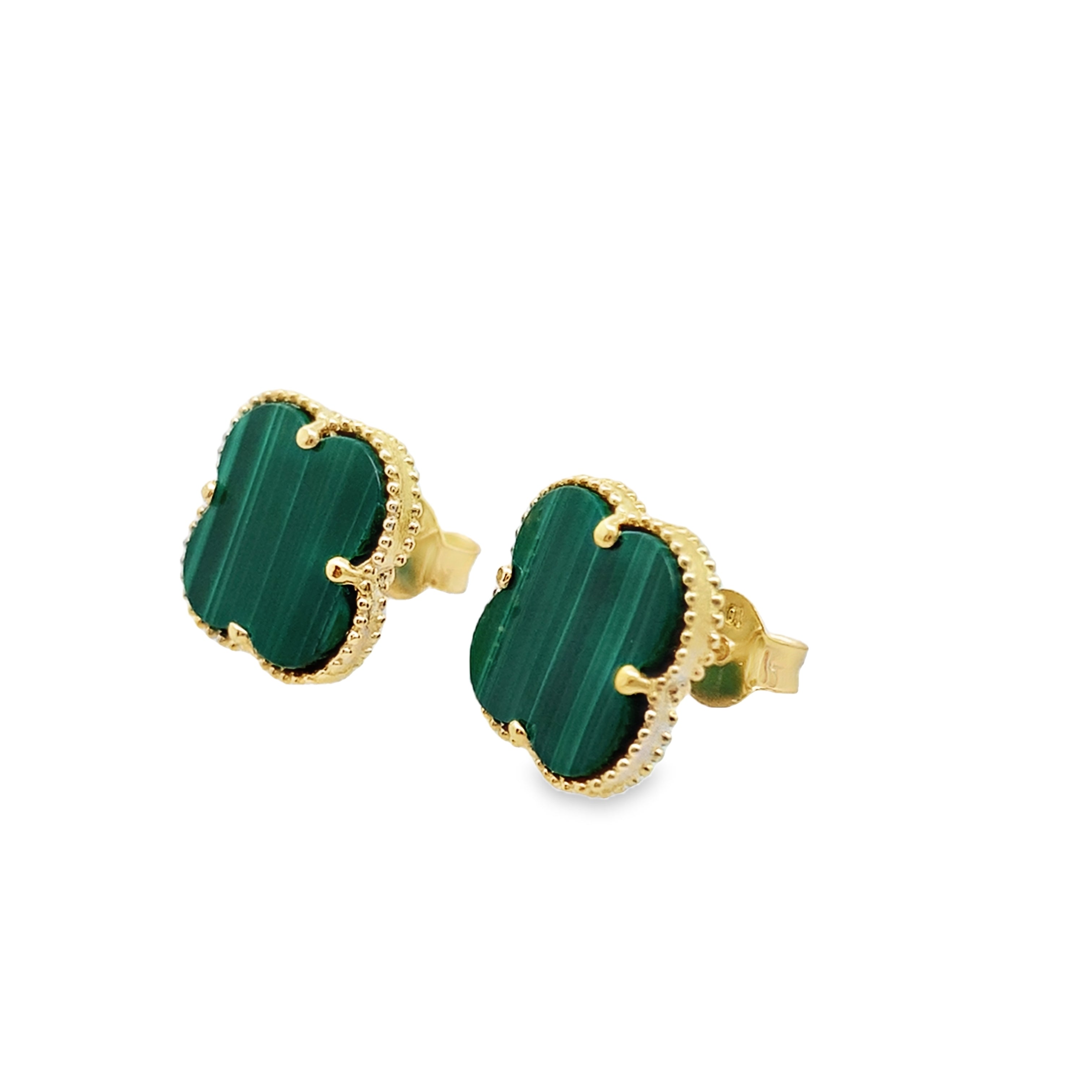 10K Yellow Gold Small Green Flowers Stud Earrings 1.0Dwt