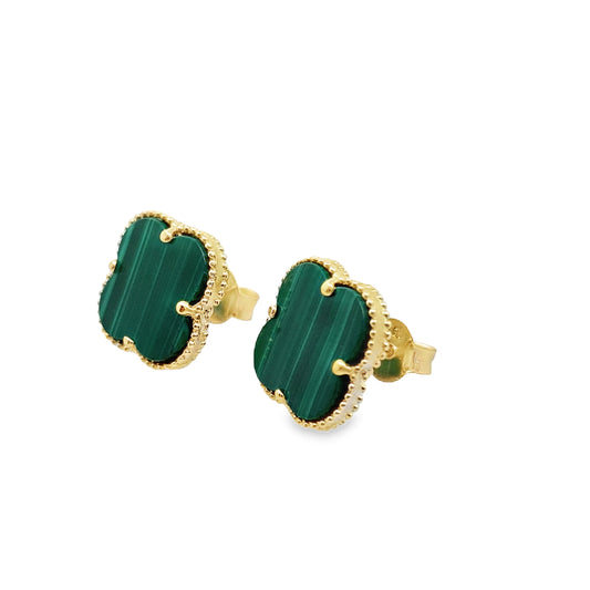 10K Yellow Gold Medium Green Flowers Stud Earrings 1.8Dwt