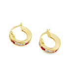 10K Yellow Gold Cz/Red Stone Baby Small Hoop Earring 0.9Dwt