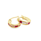 10K Yellow Gold Cz/Red Stone Baby Small Hoop Earring 0.9Dwt