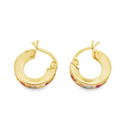 10K Yellow Gold Cz/Red Stone Baby Small Hoop Earring 0.9Dwt