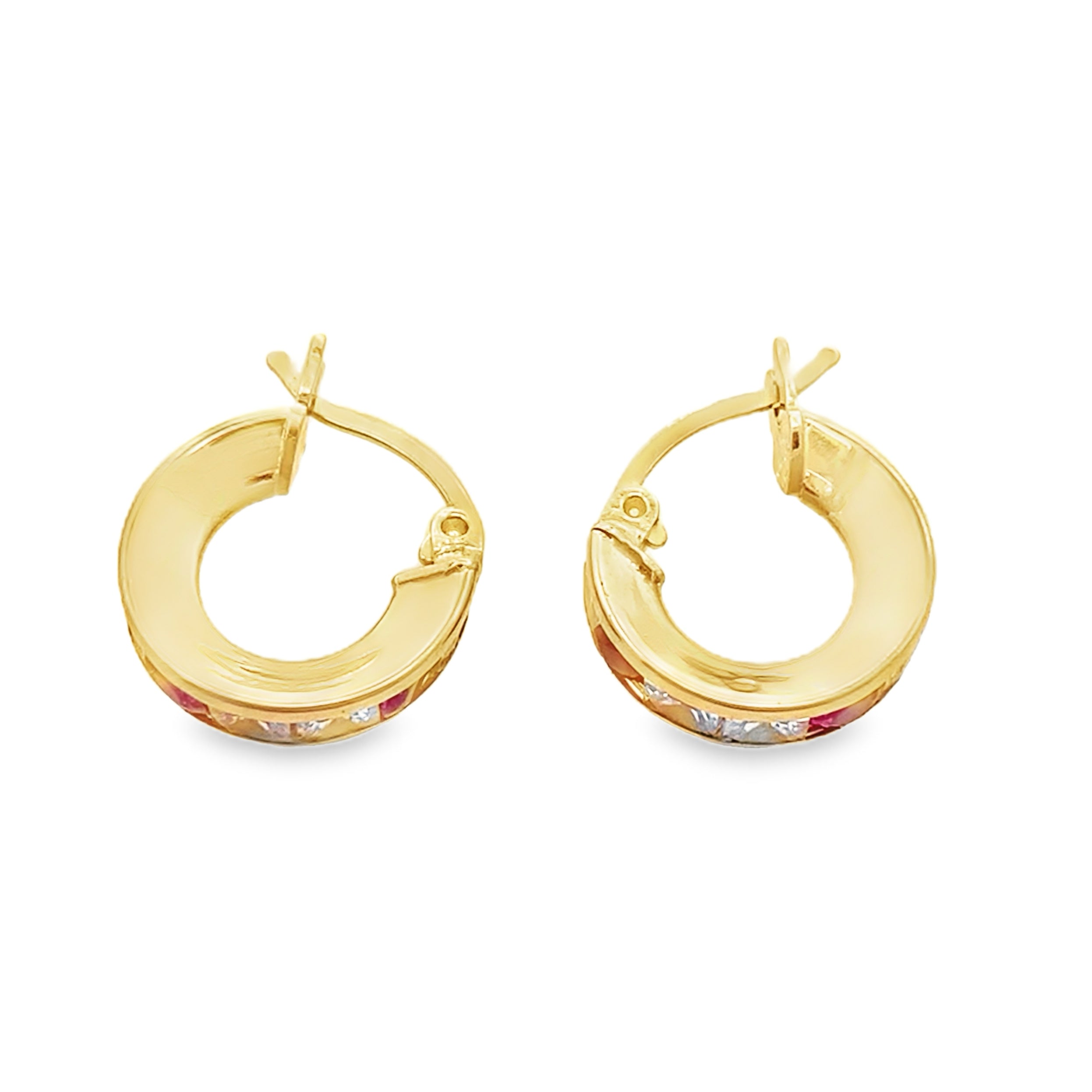 10K Yellow Gold Cz/Red Stone Baby Small Hoop Earring 0.9Dwt
