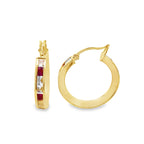 10K Yellow Gold Cz/Red Stone Large Hoop Earring 1.9Dwt