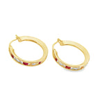 10K Yellow Gold Cz/Red Stone Large Hoop Earring 1.9Dwt