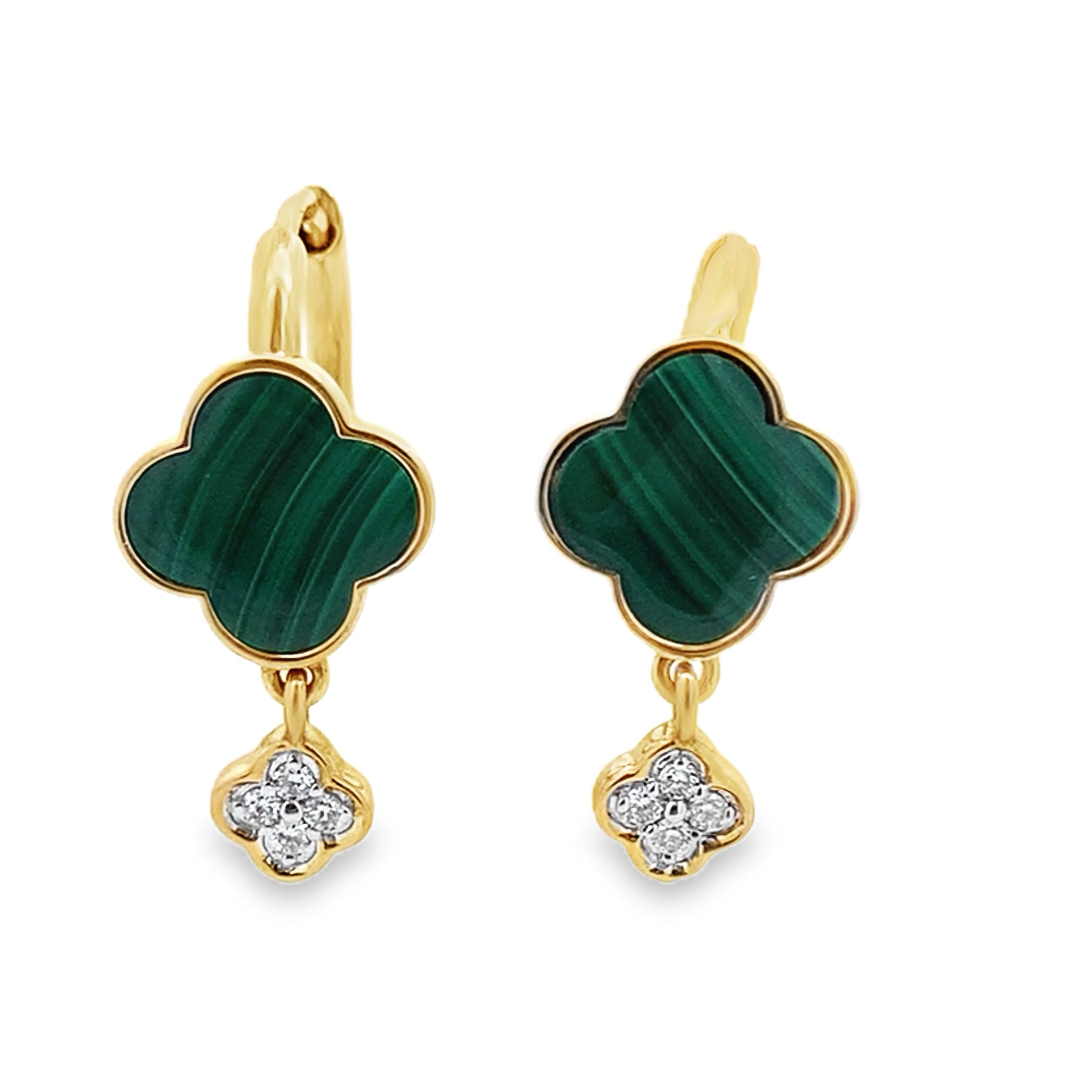 0.10Ct 18K Yellow Gold Diamond/ Green Stone Flower Hoop Earring 2.7Dwt