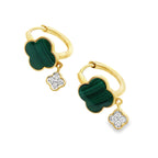 0.10Ct 18K Yellow Gold Diamond/ Green Stone Flower Hoop Earring 2.7Dwt