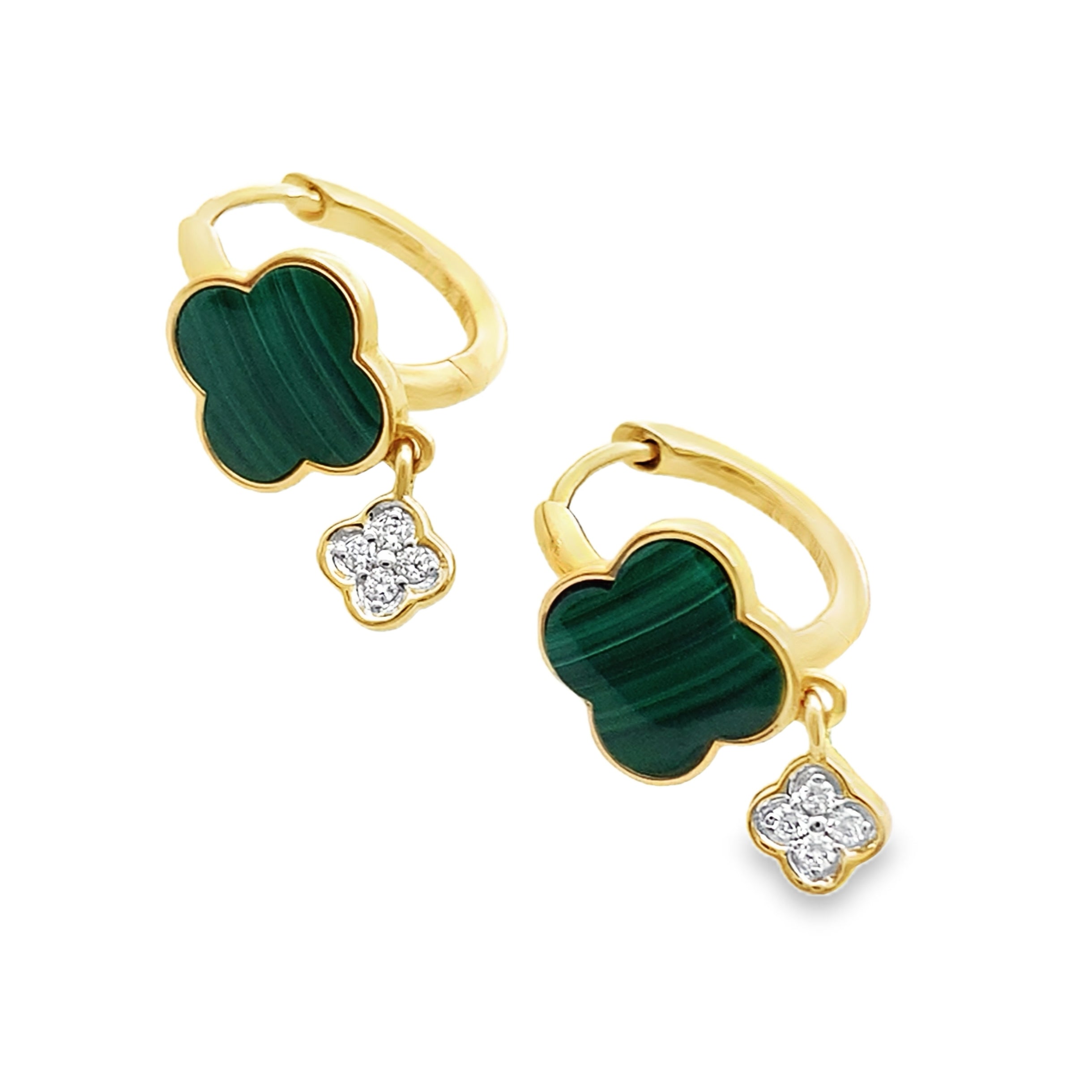 0.10Ct 18K Yellow Gold Diamond/ Green Stone Flower Hoop Earring 2.7Dwt