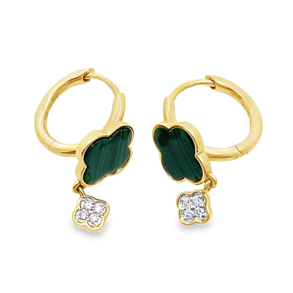 0.10Ct 18K Yellow Gold Diamond/ Green Stone Flower Hoop Earring 2.7Dwt