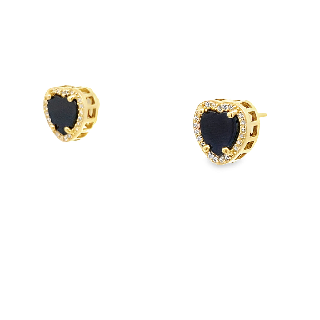 14K Yellow Gold Onyx Hearts Earrings 2.9Dwt