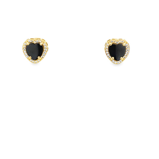 14K Yellow Gold Onyx Hearts Earrings 2.9Dwt