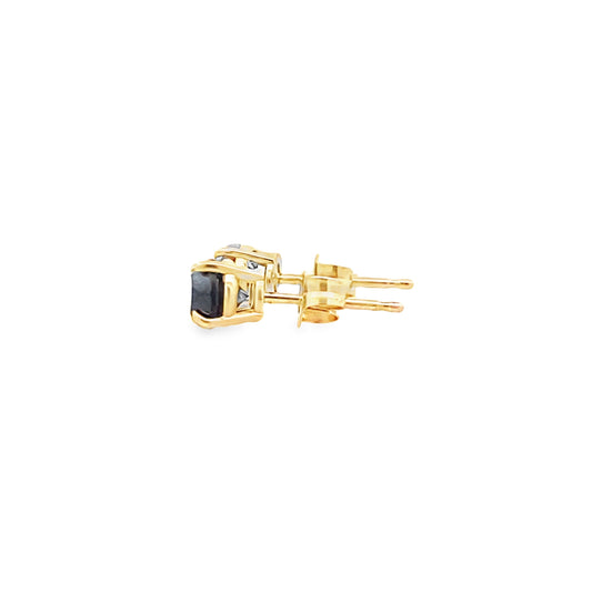 14K Yellow Gold Black Stone Solitaire Stud Earrings 0.5Dwt