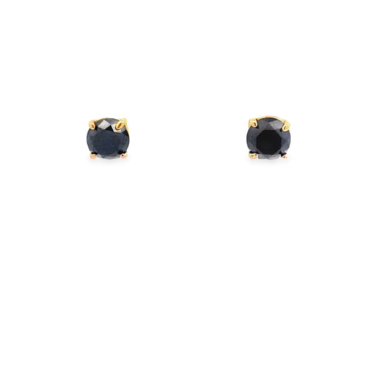 14K Yellow Gold Black Stone Solitaire Stud Earrings 0.5Dwt