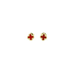 14K Yellow Gold Red Small Flower Stud Earrings 0.5Dwt