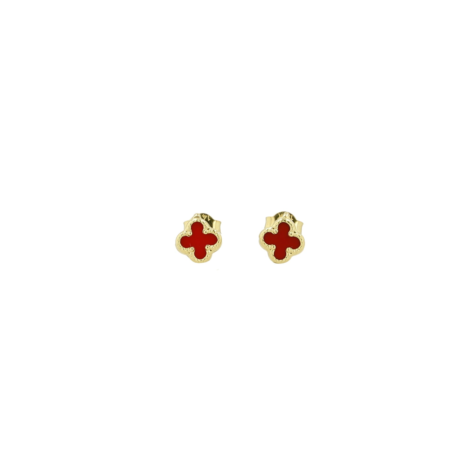 14K Yellow Gold Red Small Flower Stud Earrings 0.5Dwt