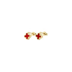 14K Yellow Gold Red Small Flower Stud Earrings 0.5Dwt