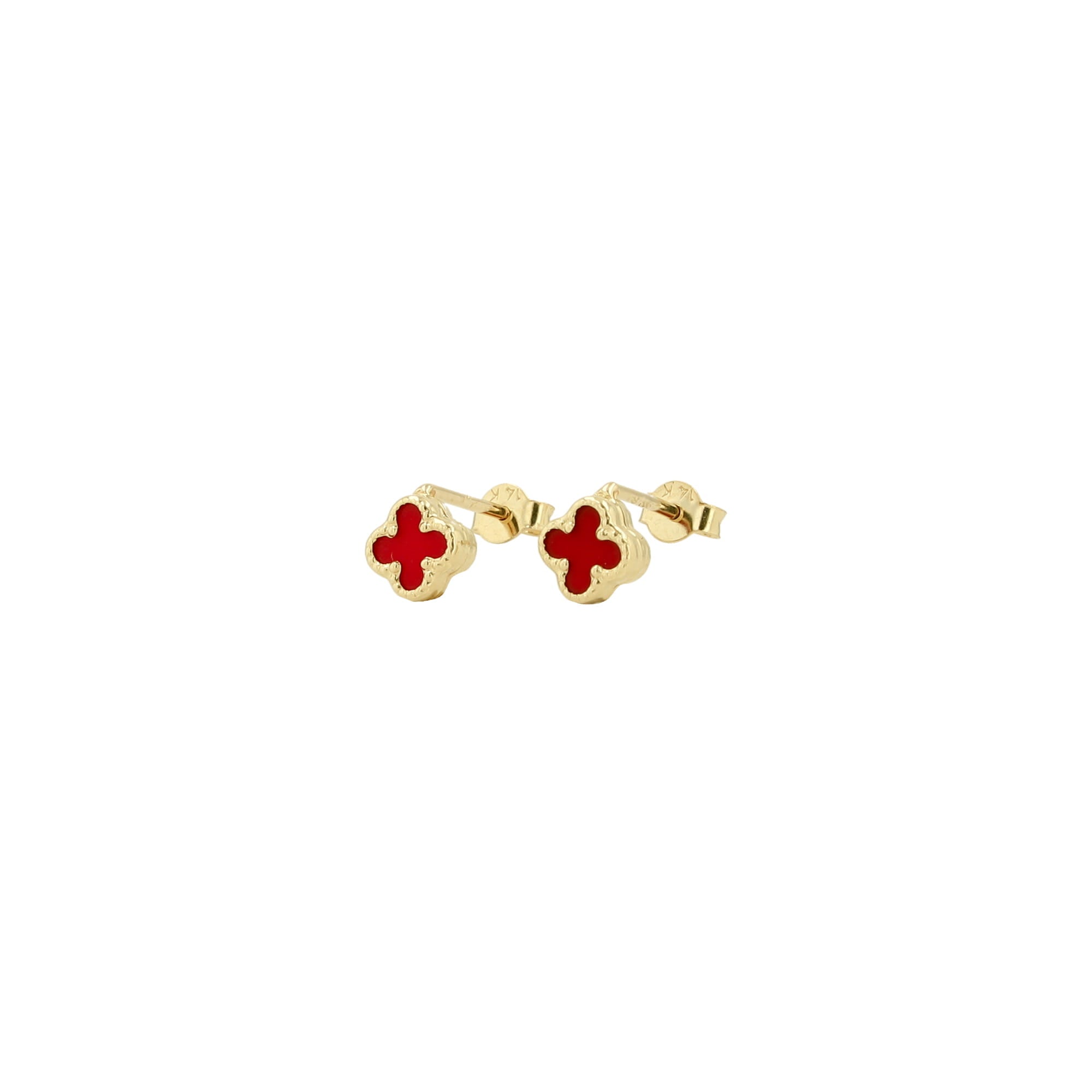 14K Yellow Gold Red Small Flower Stud Earrings 0.5Dwt