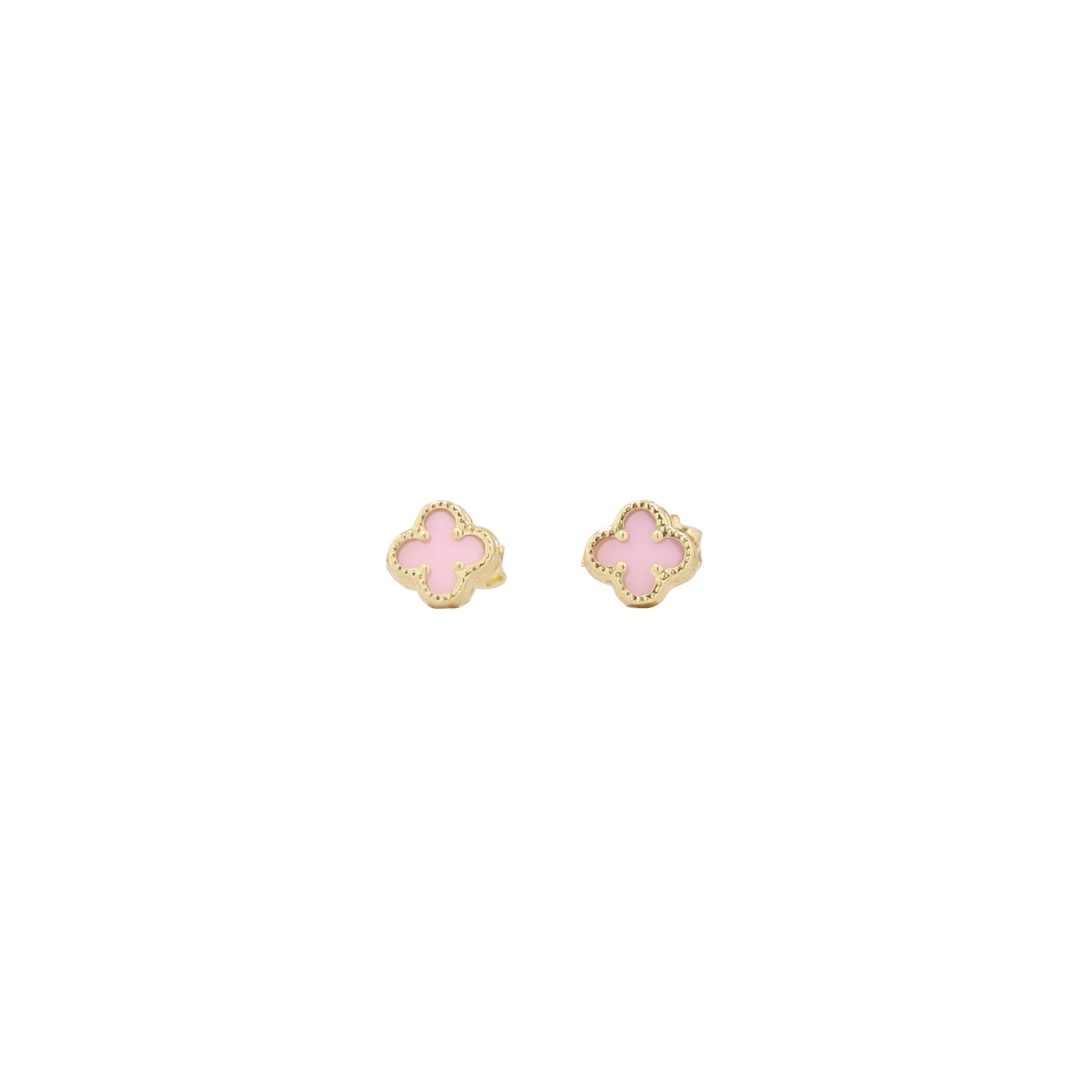 14K Yellow Gold Pink Small Flower Stud Earrings 0.7Dwt