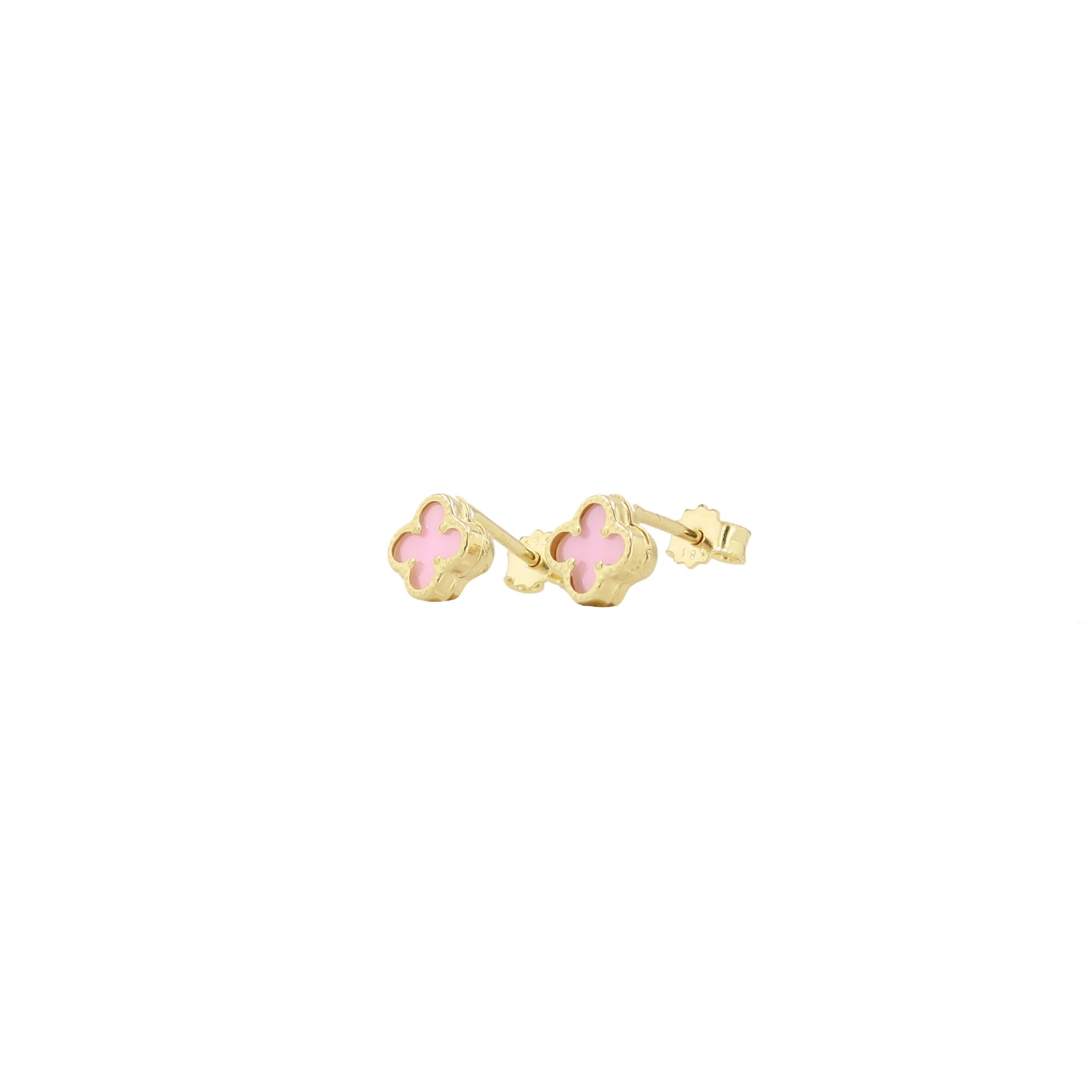 14K Yellow Gold Pink Small Flower Stud Earrings 0.7Dwt